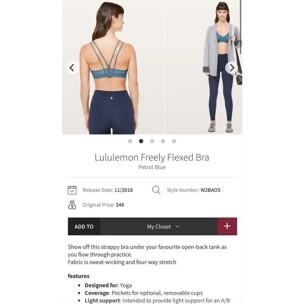 Lululemon Freely Flexed Bra Petrol Blue 4 women